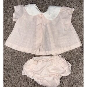 Vintage Pink Polka Dot Baby Dress and Rubber Lined Diaper‎ Cover Bloomers Medium